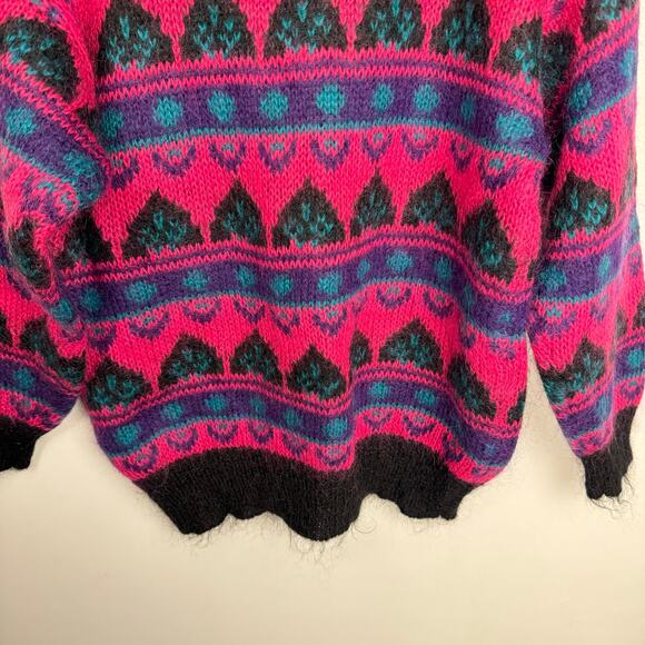 Gallagher Vintage Geometric 90s Mohair Crew Neck Knit Eclectic Sweater Sz Large - Picture 4 of 10